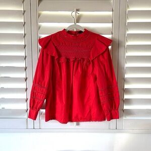J. Crew Ruffle Red Blouse